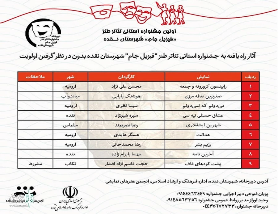 آثار منتخب نخستین جشنواره طنز « قیزیل جام» نقده مشخص شد
 2